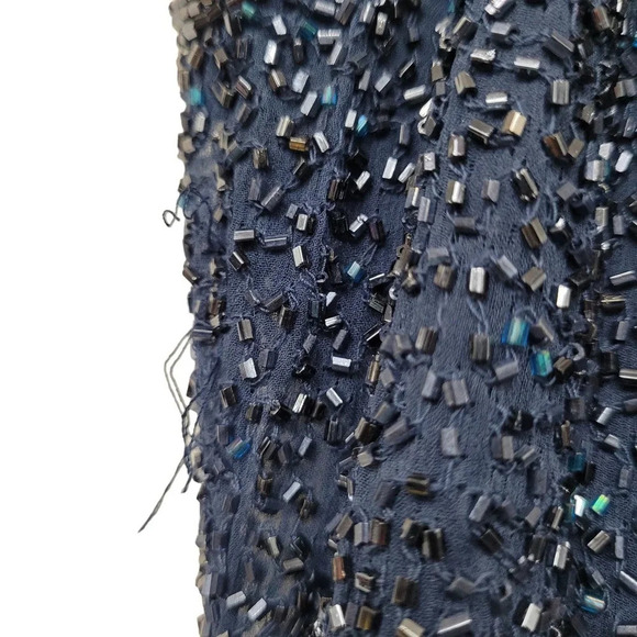Adrianna Papell Women's 100% SILK Evening Dress Size 8 Navy Beaded Mini Formal - Picture 7 of 9